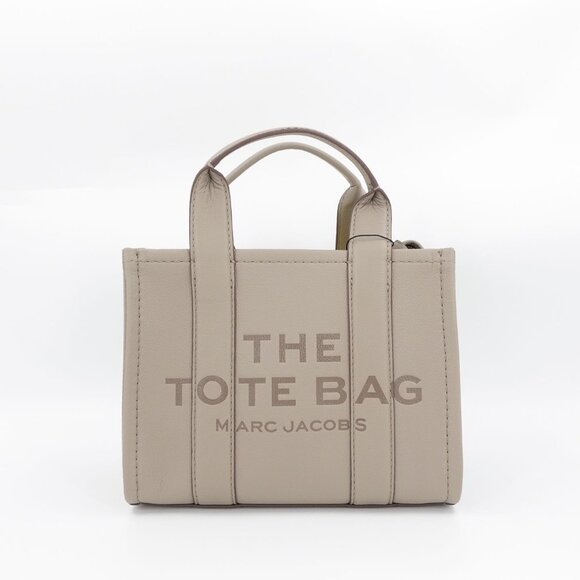 Marc Jacobs Women's The Leather Small Tote Handbag Cement Gray OS - Picture 1 of 16